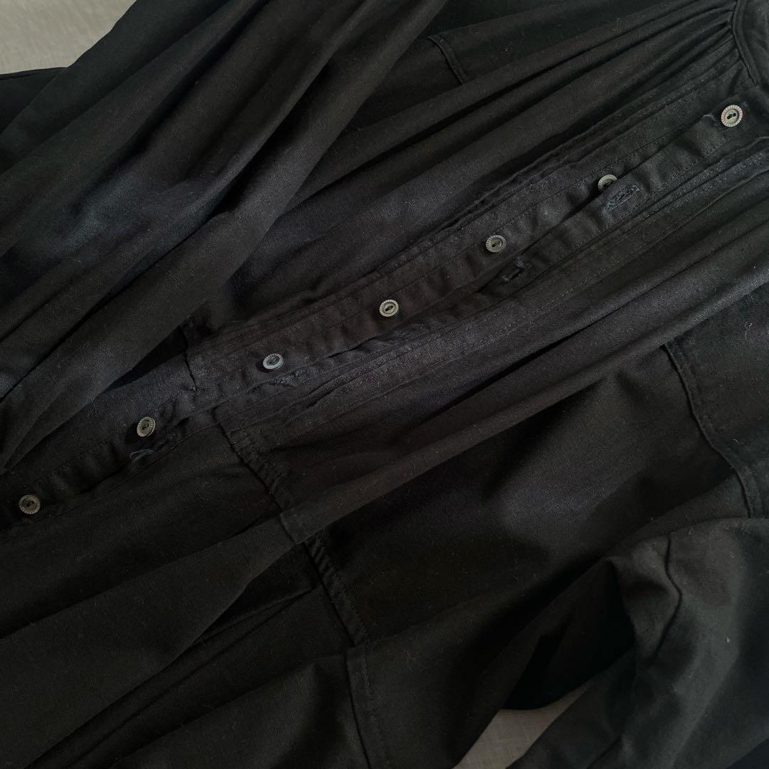 厚手 nest Robe ヘンプ コットンエンブロイダリーワンピース 黒 秋冬