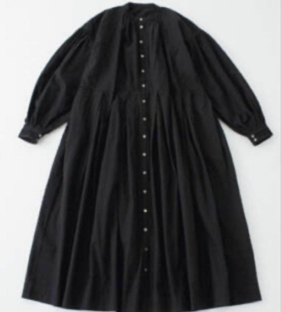 厚手 nest Robe ヘンプ コットンエンブロイダリーワンピース 黒 秋冬