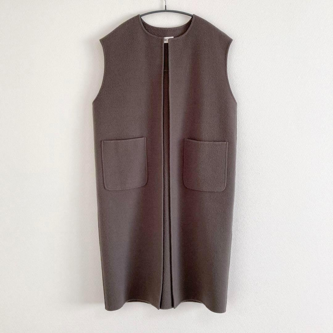 2022✨ evam eva　リバー ウール　ロングベスト　ジレ　F　グレー