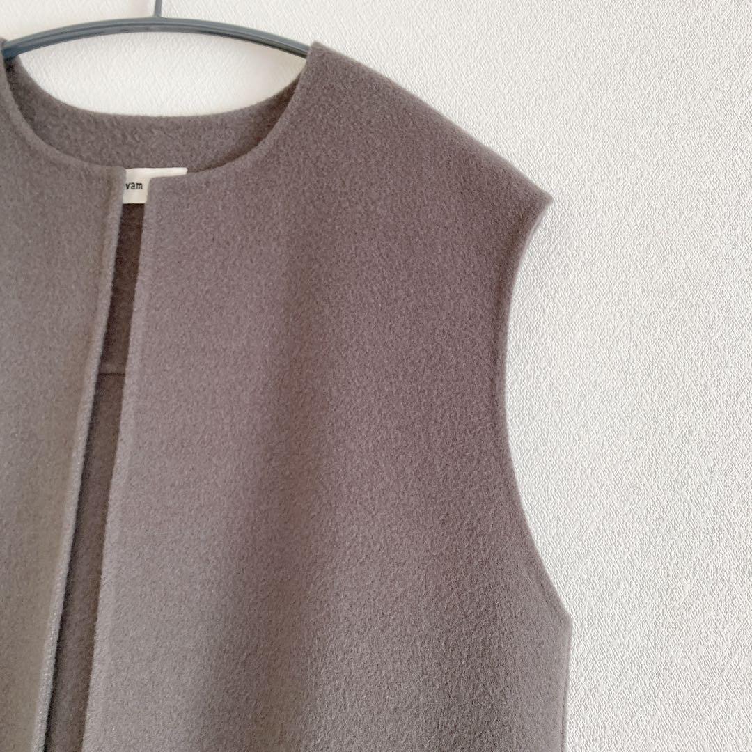 2022✨ evam eva　リバー ウール　ロングベスト　ジレ　F　グレー