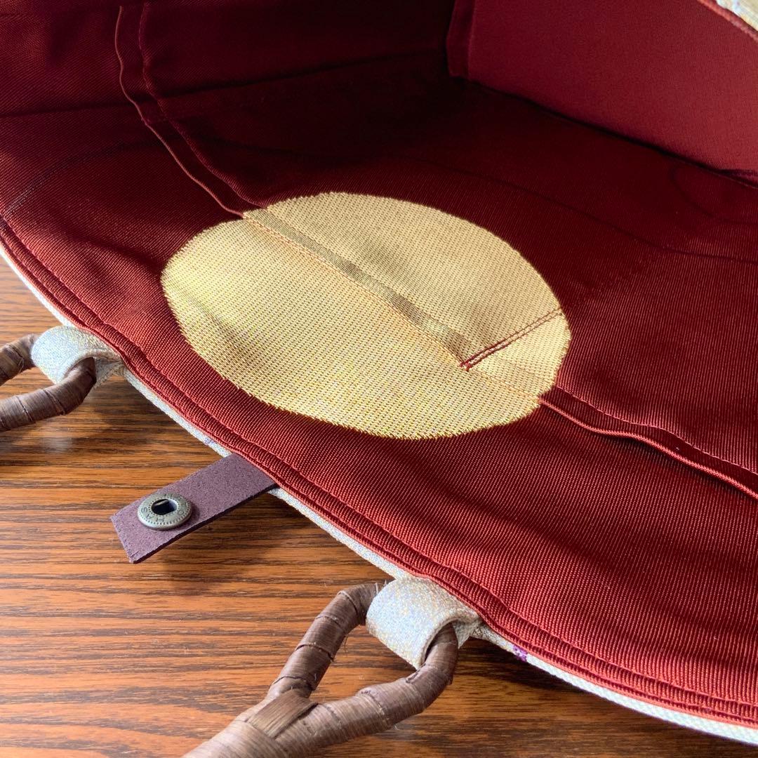 男前な歌舞伎柄の帯　リメイク　胡桃皮ハンドルバッグ　通しマチタイプ