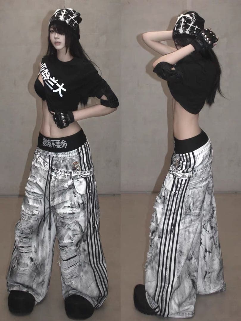 RYE CHASIN ダメージ加工 バギーパンツ ワイド 白 y2k opium