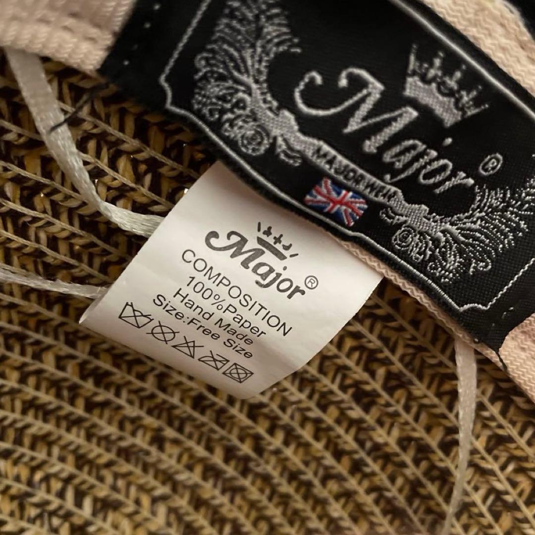 【極美品】英国 イギリス製 major ペーパーハット 帽子 リボン