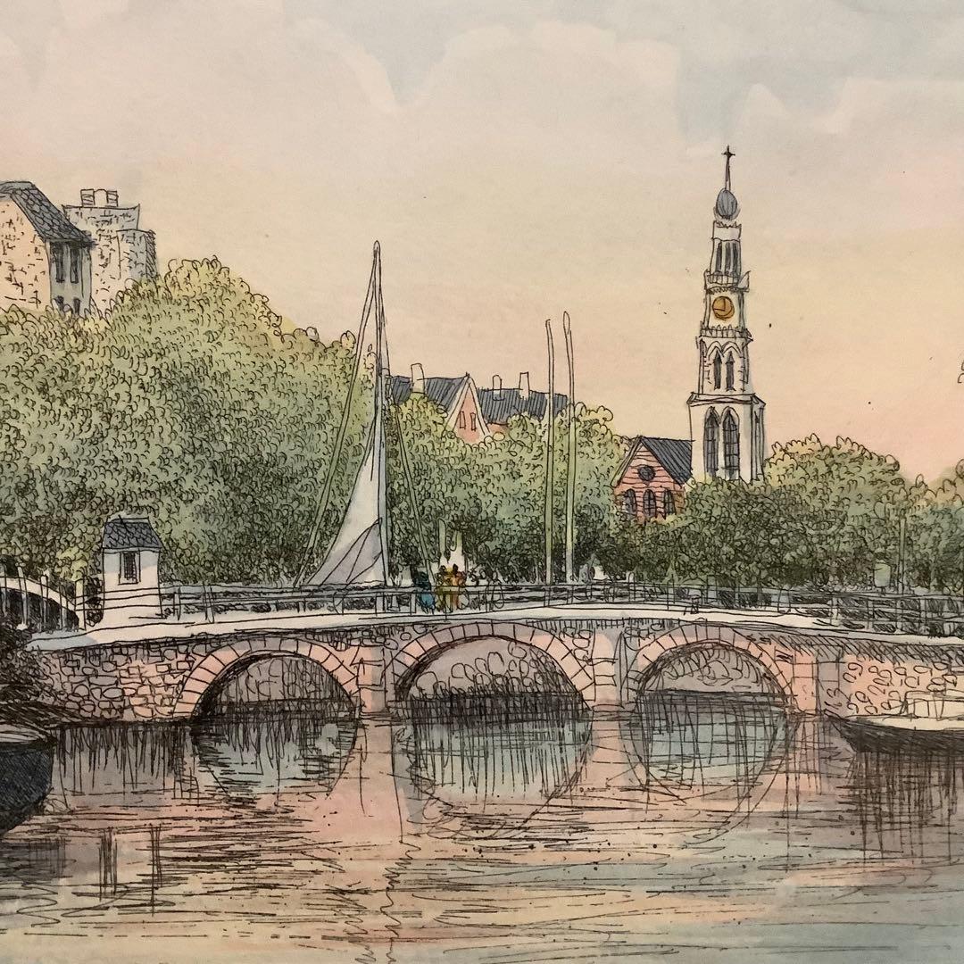 絵画・額縁・織田義郎・アムステルダム・オランダ・銅版画+手彩色・美術品