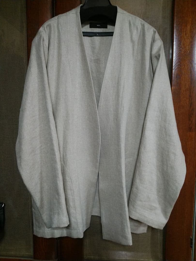 wafu ヘリンボーン織りリネン　ノーカラージャケット