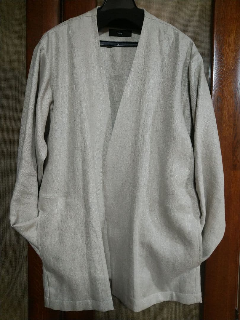 wafu ヘリンボーン織りリネン　ノーカラージャケット