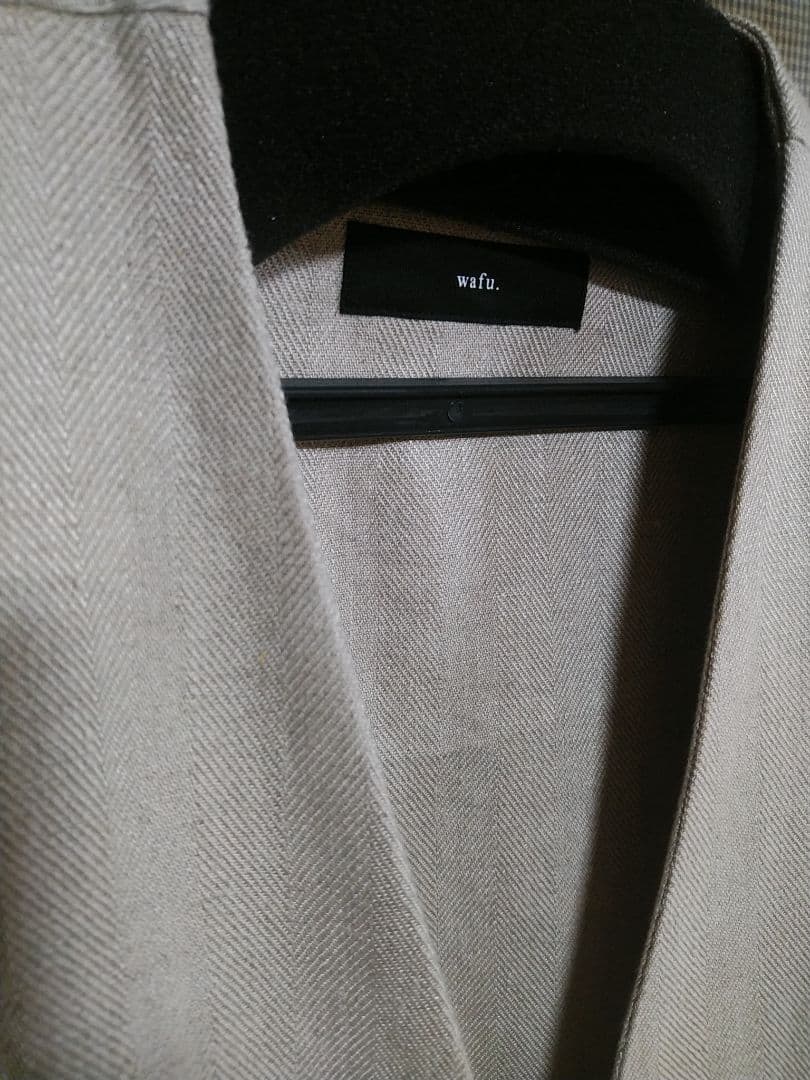 wafu ヘリンボーン織りリネン　ノーカラージャケット