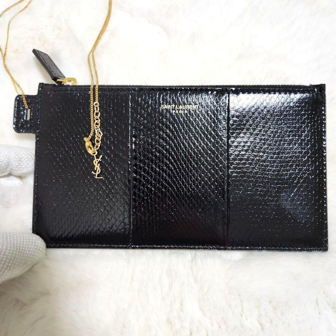 ✨新品未使用✨サンローラン　長財布　クラッチバック　ポーチ　パイソン　レザー　黒