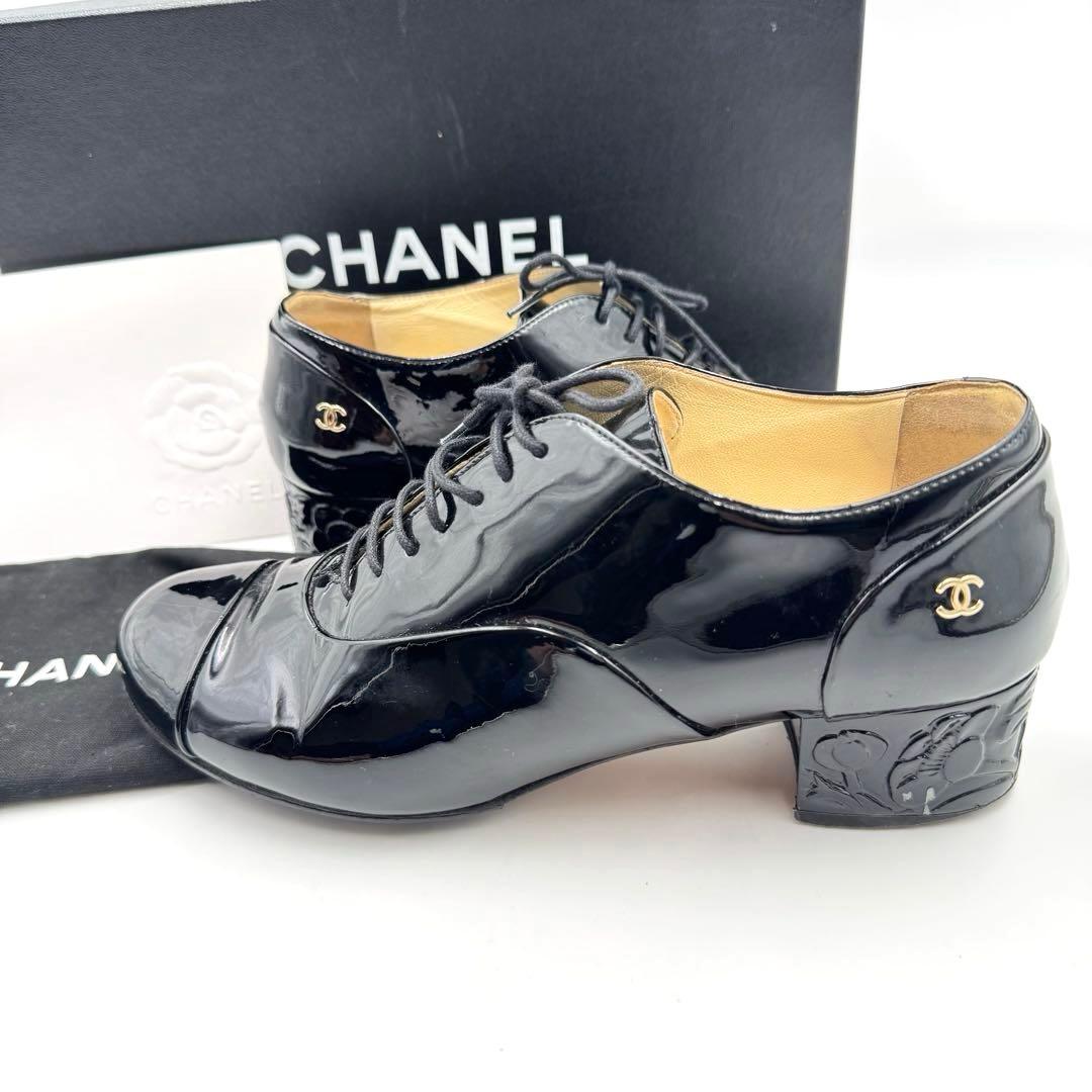 CHANEL シャネル　ココマーク　カメリア　ブラック　エナメル　サイズ37
