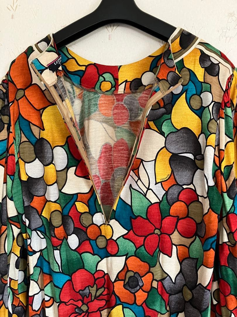 レオナール シルク ウールワンピース 金ボタン