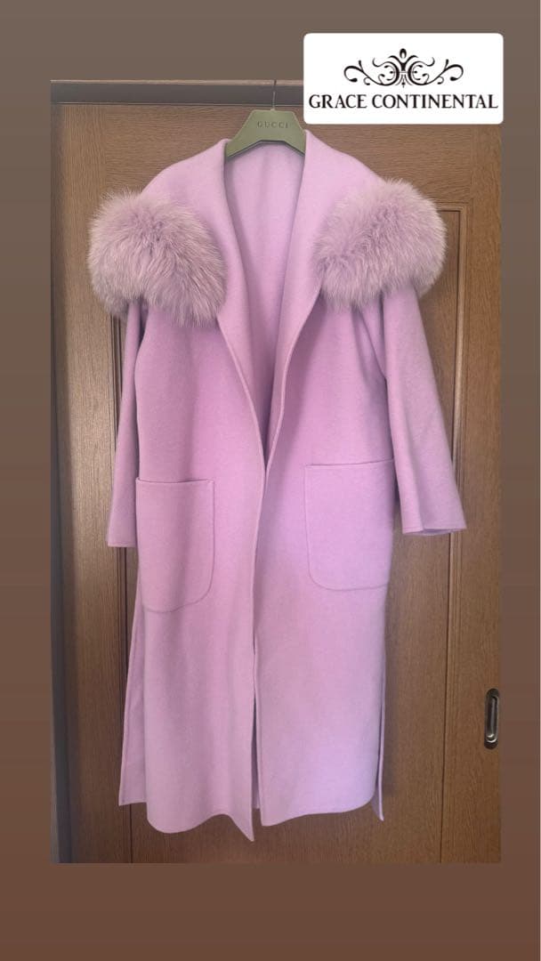 GRACE CONTINENTAL リバーファーフードコート　ピンク