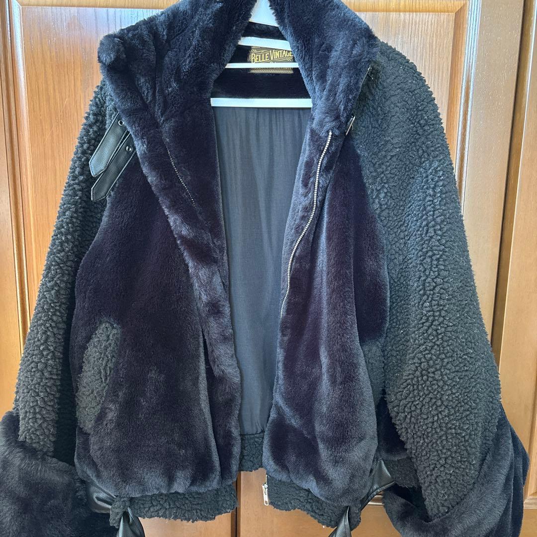 ラベルエチュード　ブルゾン　ブラック　ボア切替