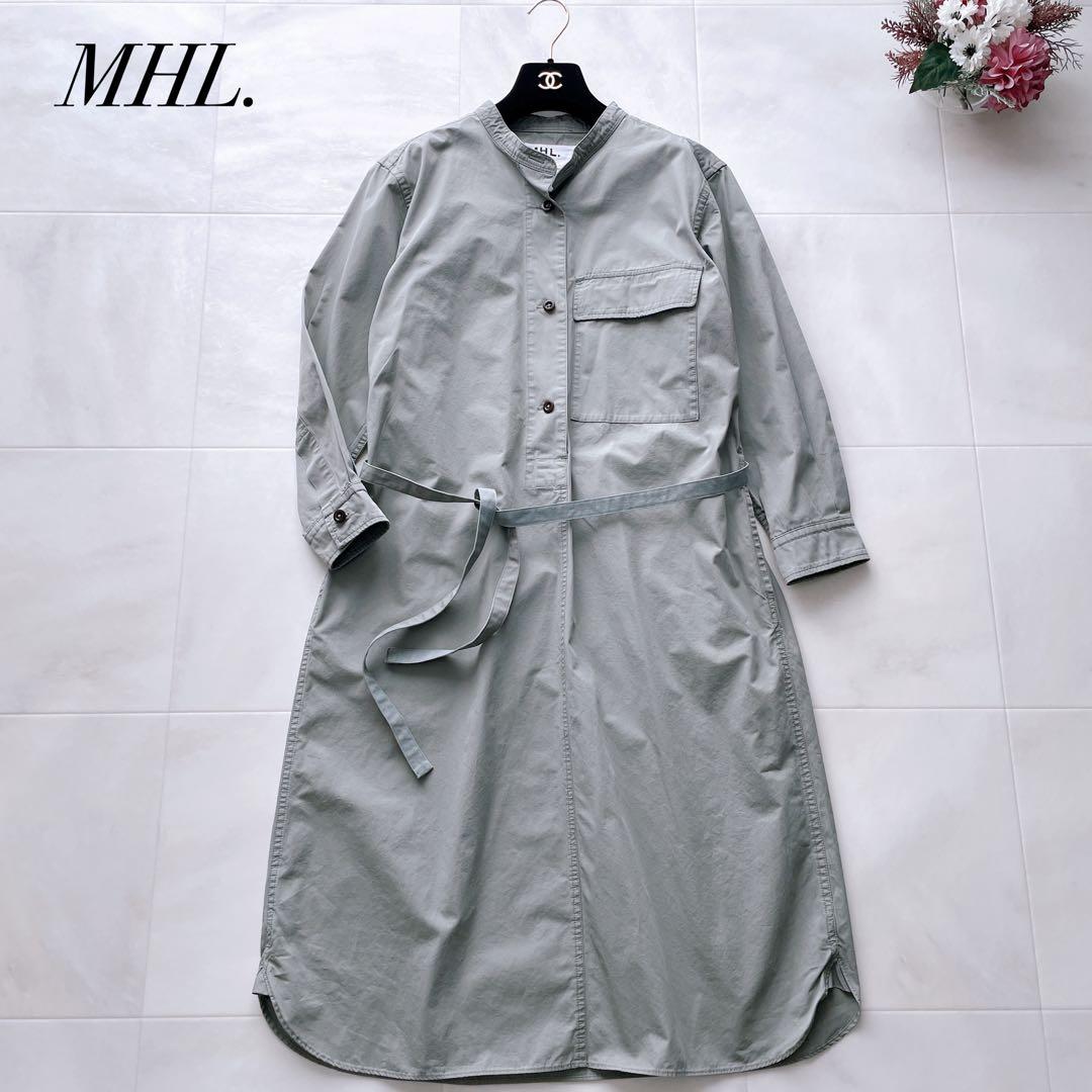 美品✨MHL. DRY COTTON POPLIN シャツワンピース セージⅠ