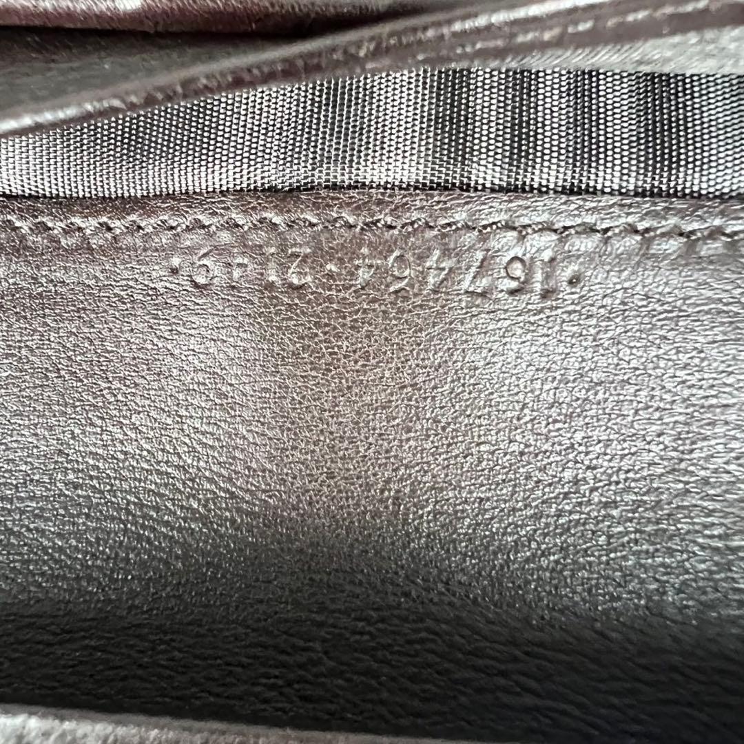 GUCCI GGシマ レザー リボン 二つ折り長財布 ブラウン Wホック