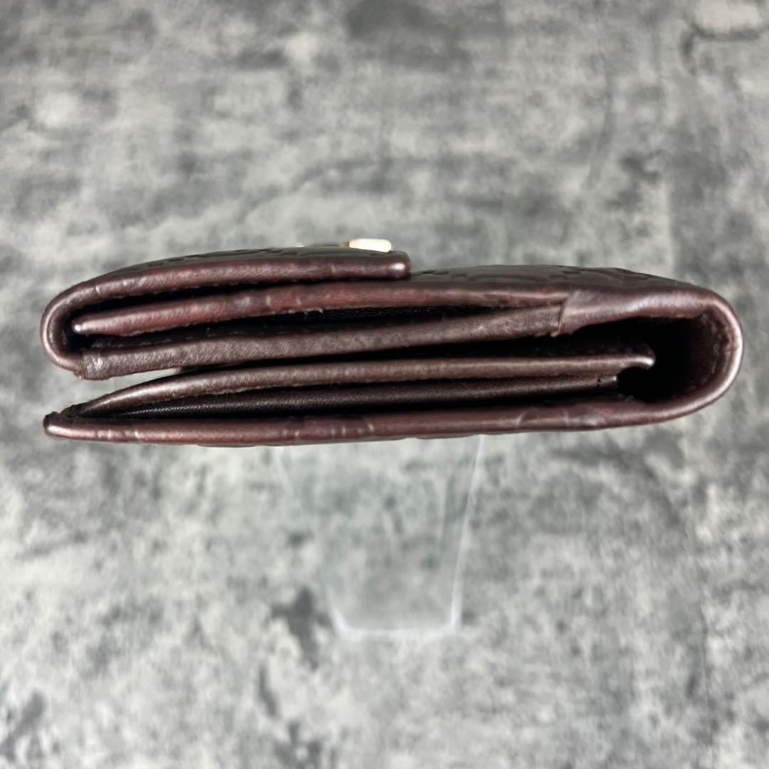 GUCCI GGシマ レザー リボン 二つ折り長財布 ブラウン Wホック