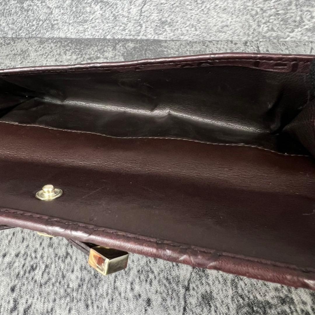 GUCCI GGシマ レザー リボン 二つ折り長財布 ブラウン Wホック