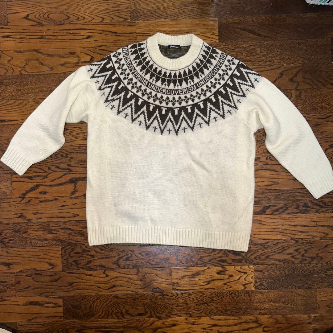 UNDERCOVERISM 総柄ニット セーター ホワイト×ブラック