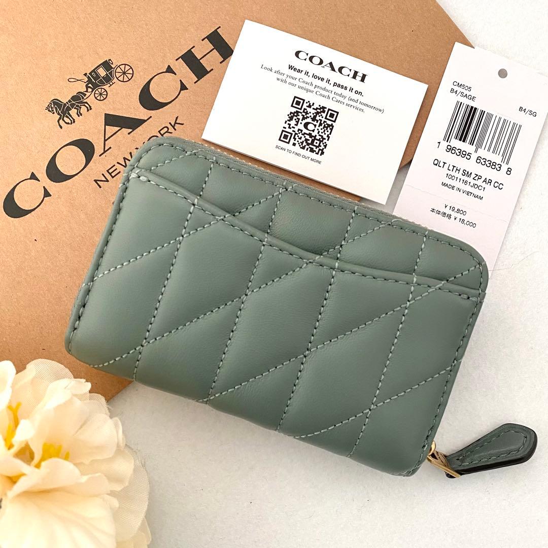 新品　正規品☆COACH コーチ　ケース　グリーン　ケース　折り財布