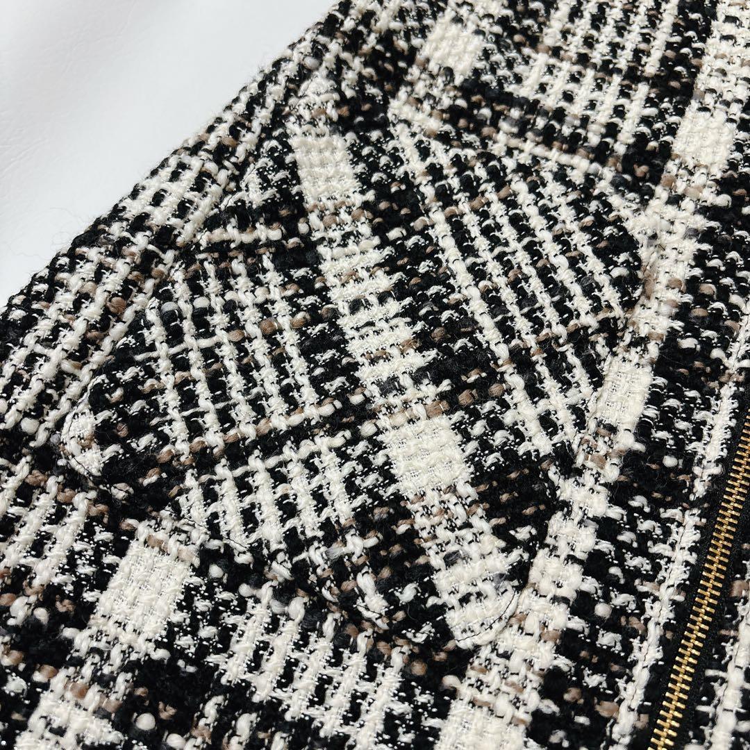 【極美品】シェリエ　Sheller フロントZIPツイードドレス　黒　白