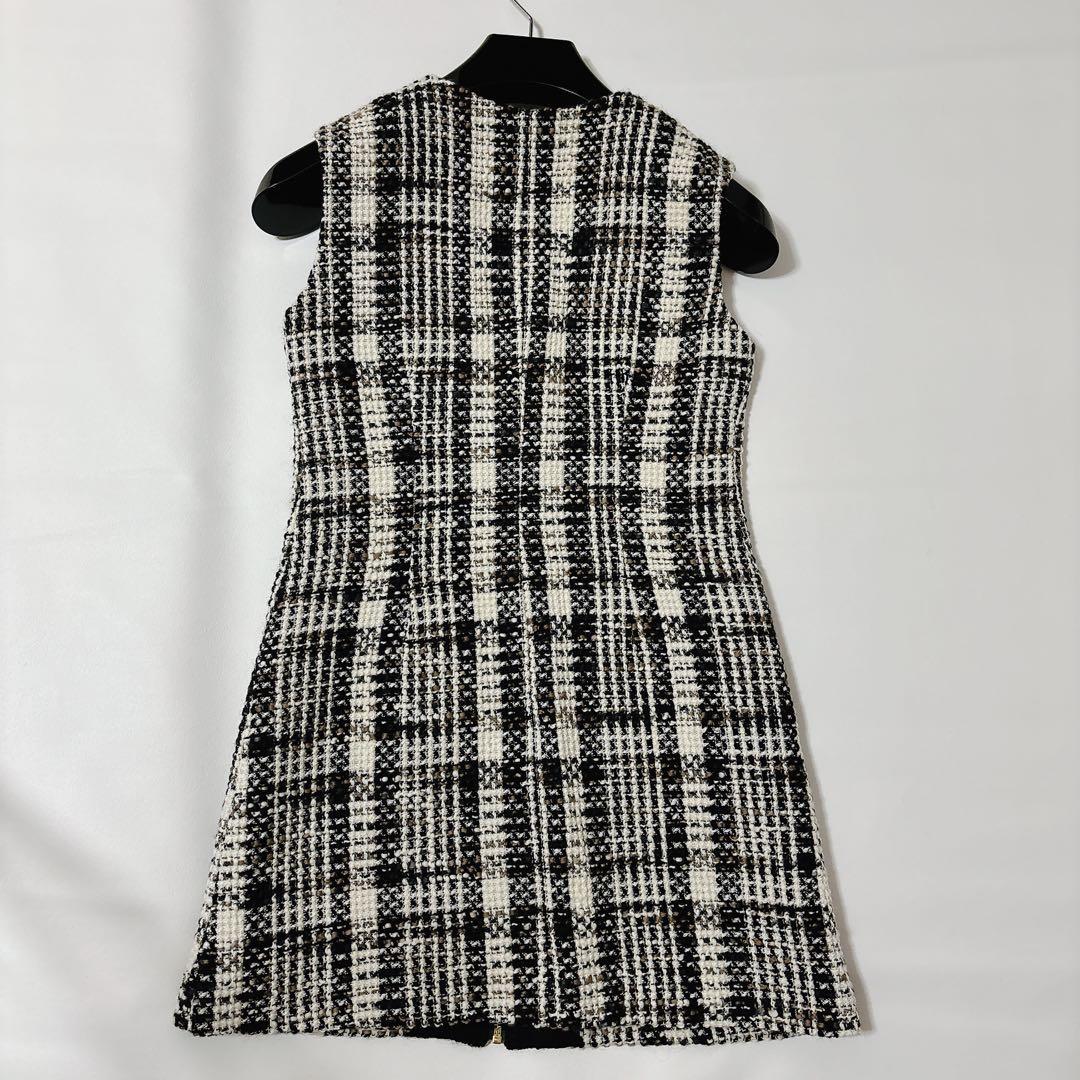 【極美品】シェリエ　Sheller フロントZIPツイードドレス　黒　白