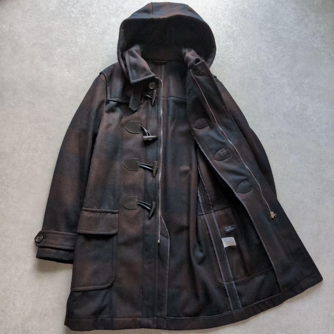 ピーエスポールスミス ウールダッフルコート チェック 2way ブラウン L