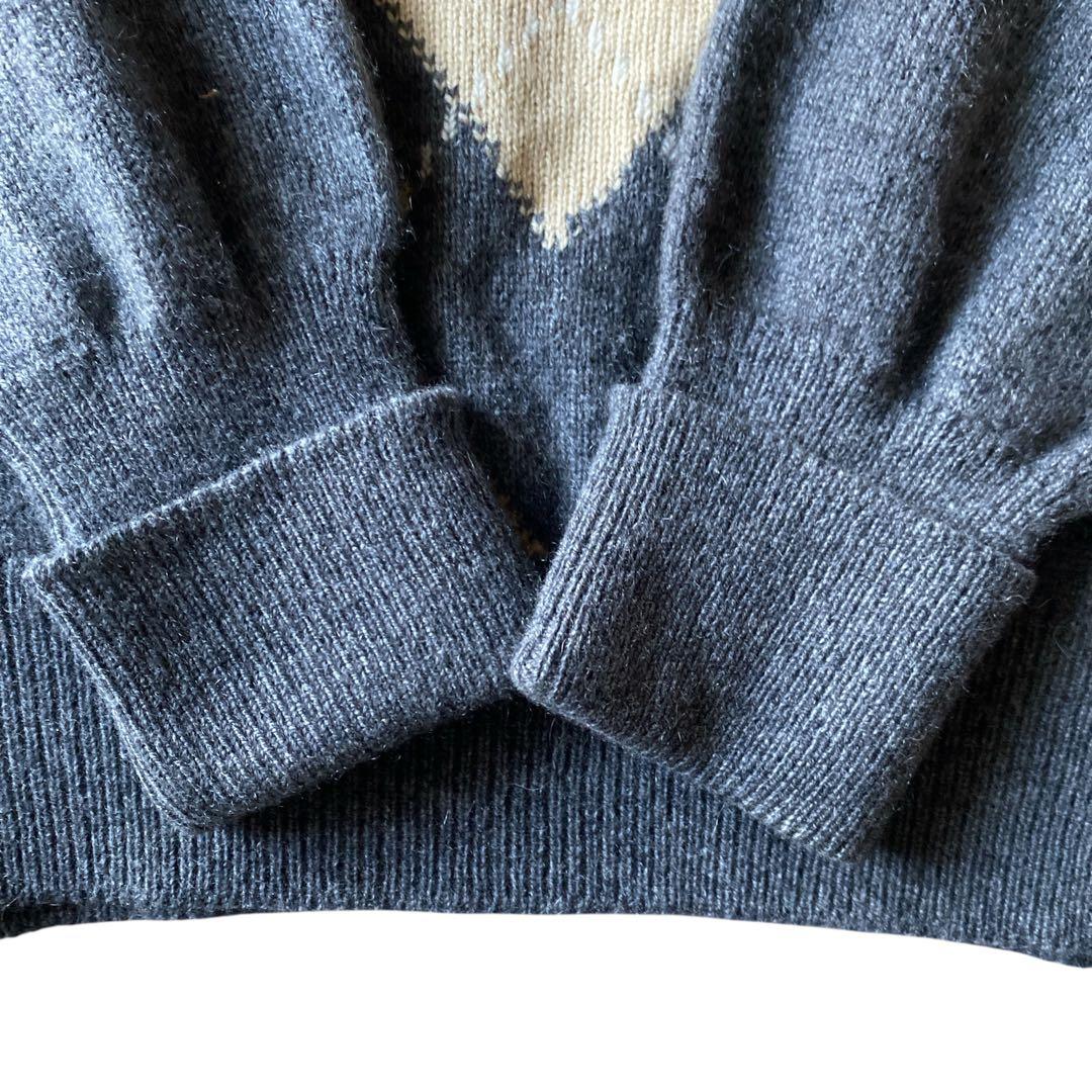 80s Pringle カシミヤニットセーター vネック アーガイル柄 42