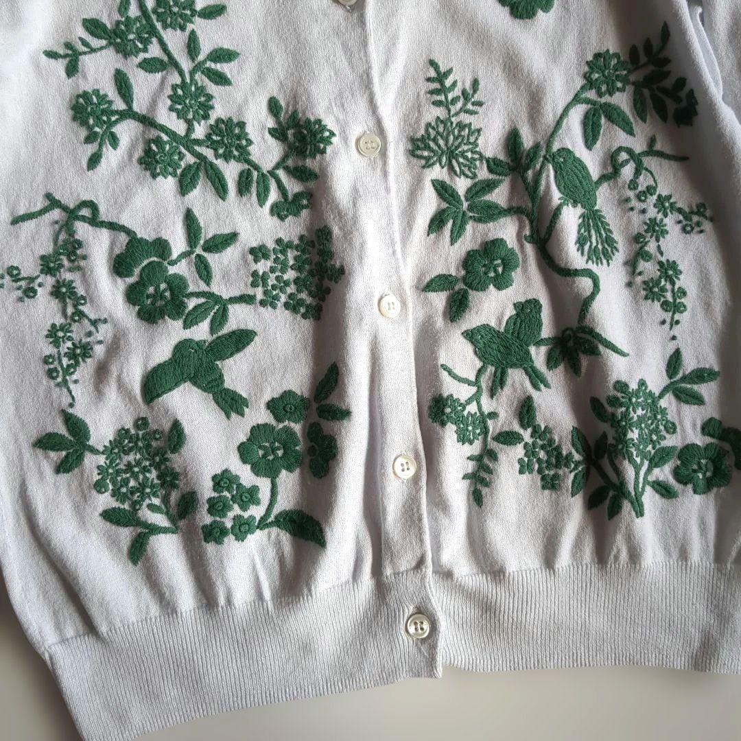 ケイタマルヤマ 緑花と鳥刺繍 アンサンブル カーディガン 半袖カットソー M