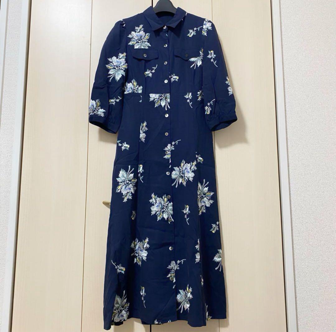 紙タグ付き 20AW♡グレースコンチネンタル フラワー刺繍シャツワンピース 36