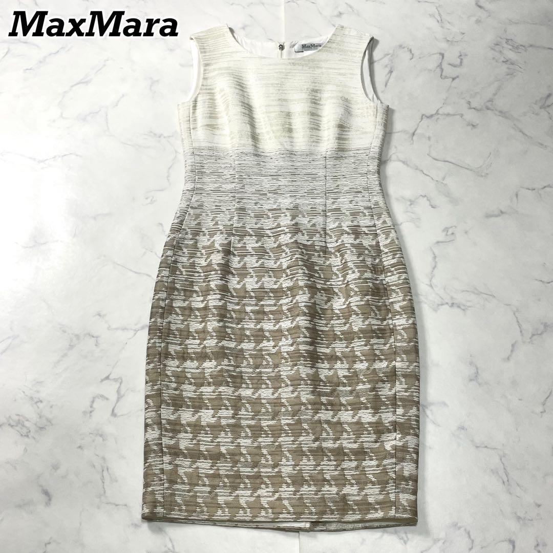美品✨ 白タグ MaxMara シルク 千鳥柄 ノースリーブワンピース Mサイズ
