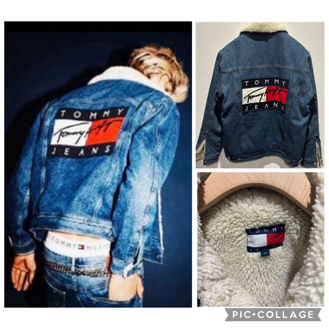  JEANS ボアデニムジャケット 背面ビッグロゴ　L