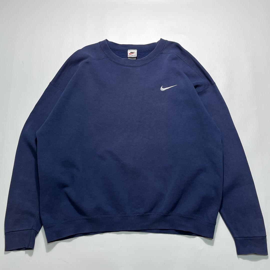 90s ナイキ USA製 スウェット 白タグ XL 紺 ワンポイント 7644
