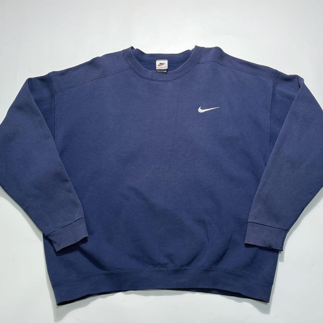 90s ナイキ USA製 スウェット 白タグ XL 紺 ワンポイント 7644