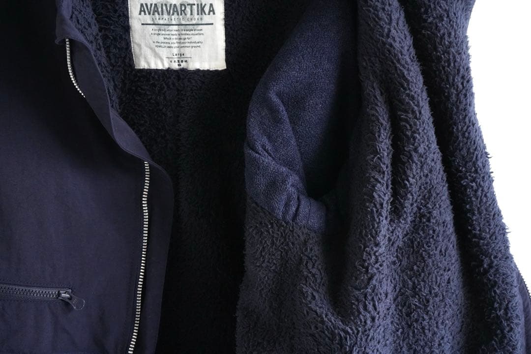 極上品 REMILLA ネイビー ノーカラーフリースボアジャケット　Lサイズ