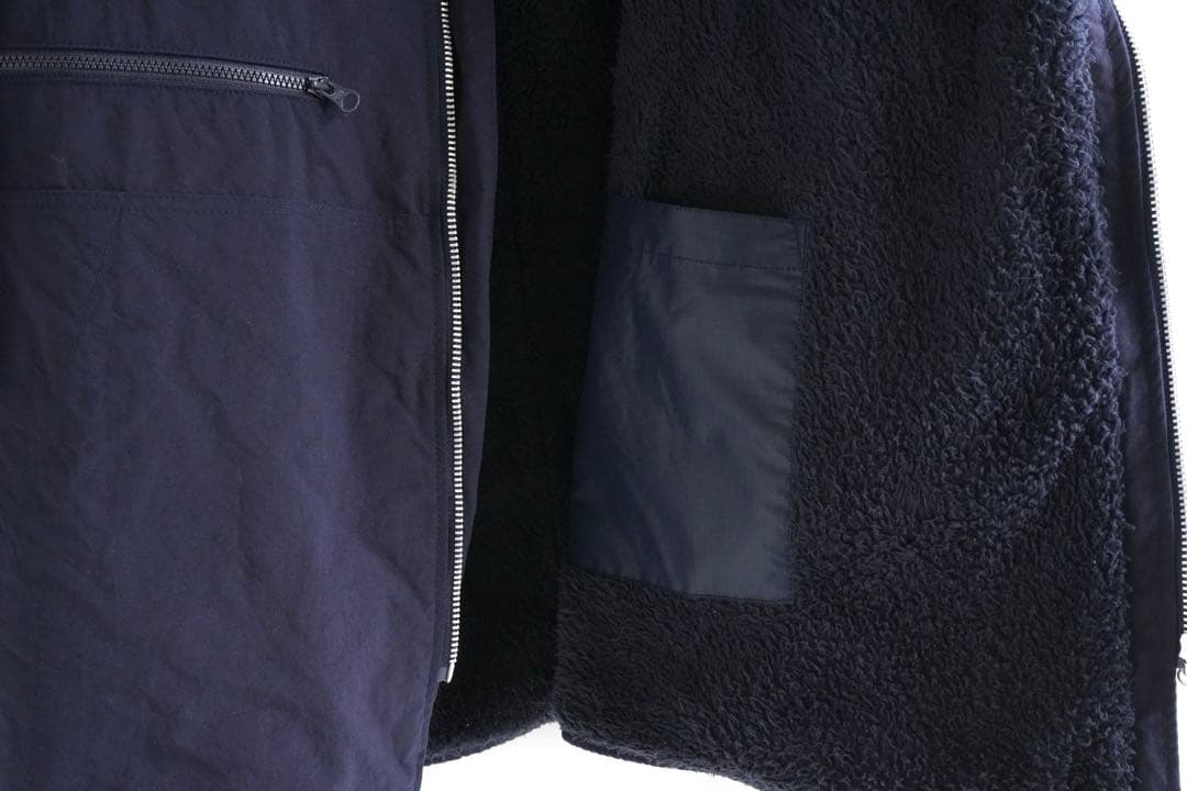極上品 REMILLA ネイビー ノーカラーフリースボアジャケット　Lサイズ