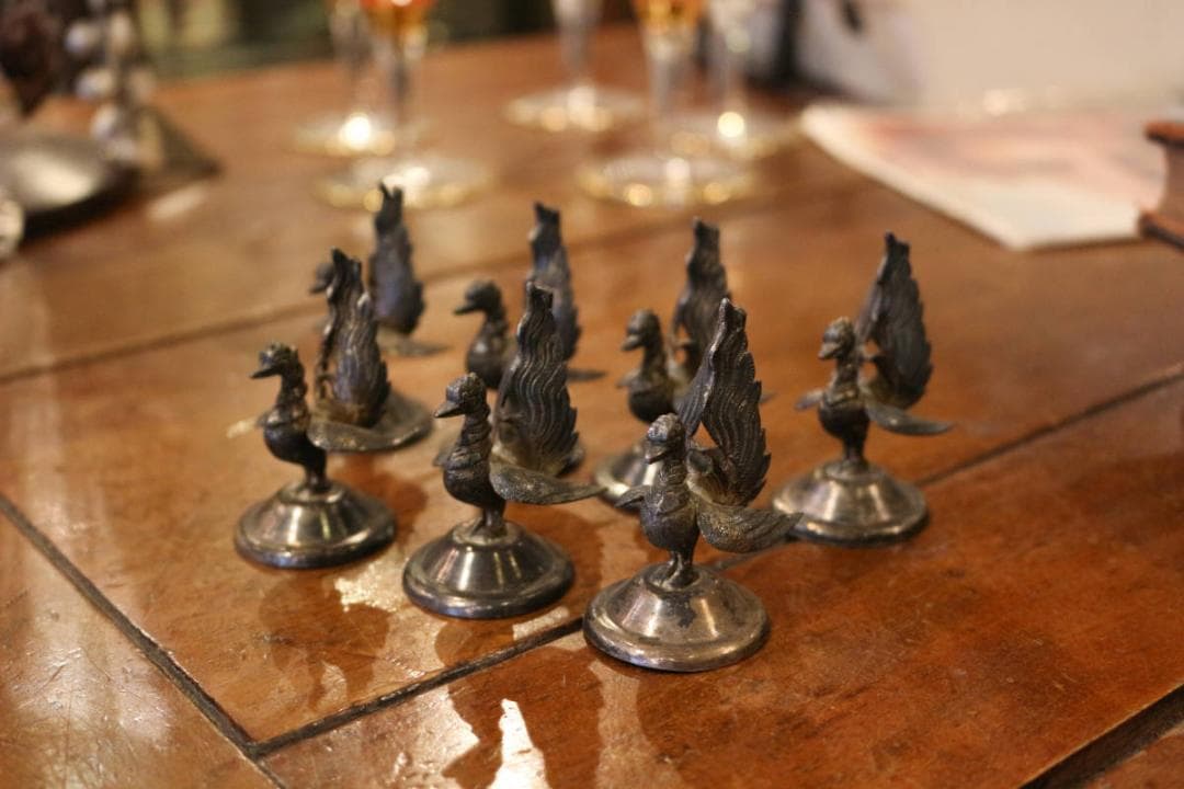 カードスタンド アンティーク 鳥 シルバー 7個セット カードクリップ 銀製