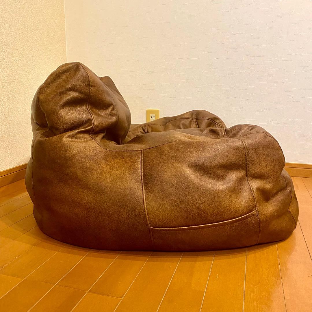 ビーズクッション　1人掛け　レザー　合皮　ブラウン