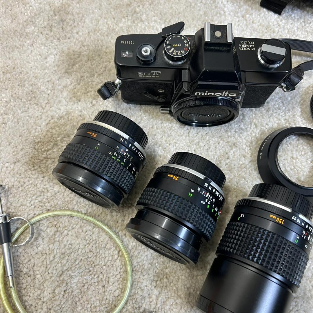 【ジャンク/名機】Minolta SRT SUPER 黒 +広角/望遠レンズ3本