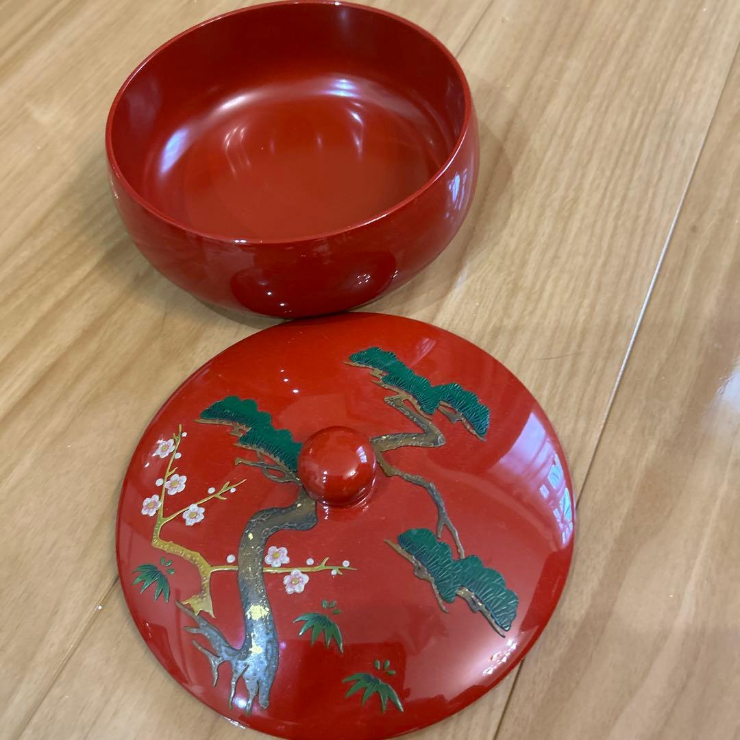 琉球漆器　松竹梅　丸型菓子器