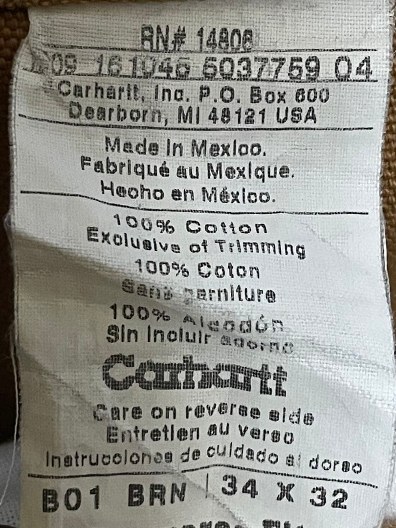 carharttカーハート　ダブルニー　ブラウンダックパンツW34L32