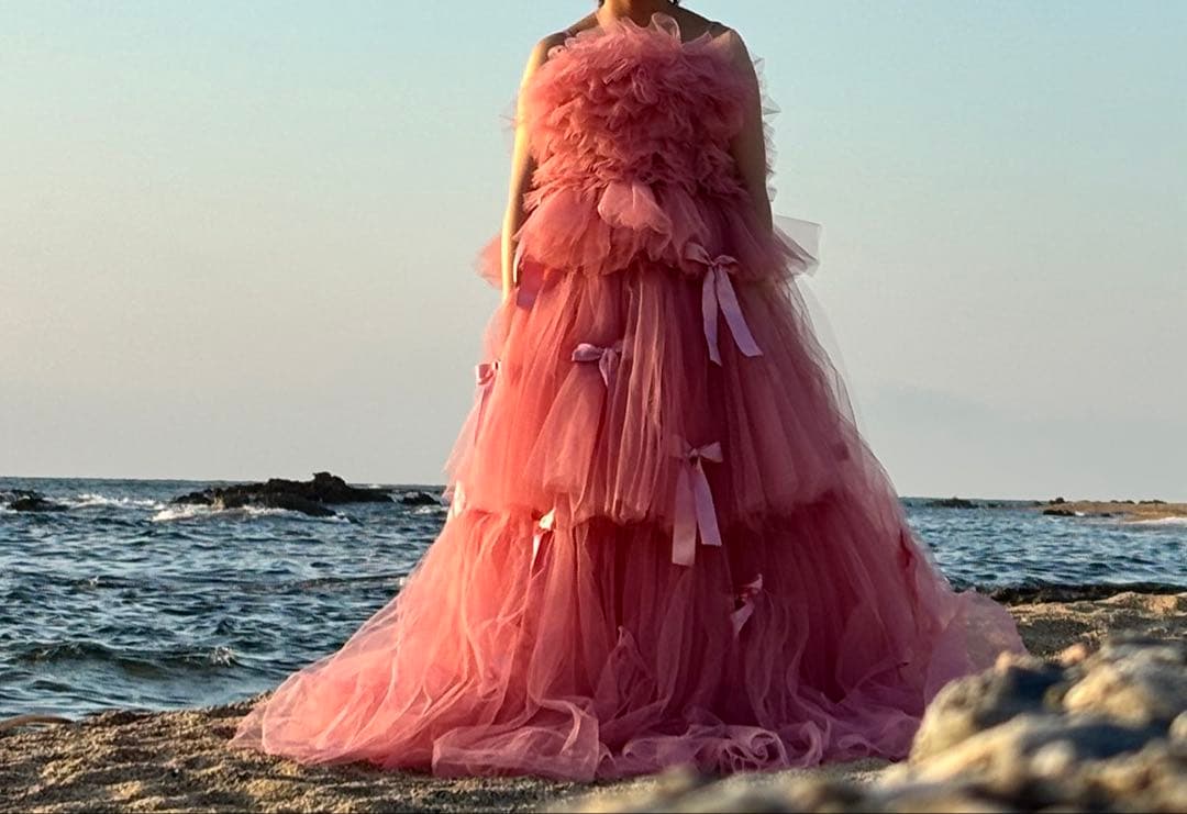ピンク リボン　チュールドレス✳︎ウェディングドレス✳︎KIYOKO HATA風