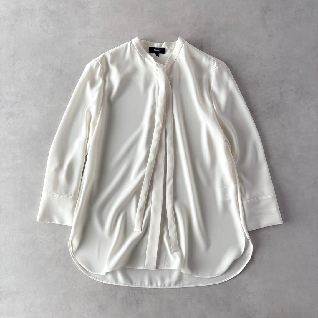 極美品　セオリー　長袖　ジョーゼット　タイブラウス　白
