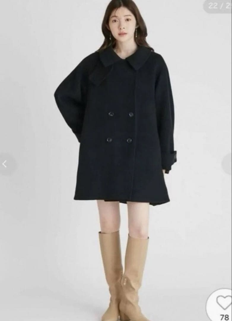 セルフォード　Aラインウールミドルコート ブラック