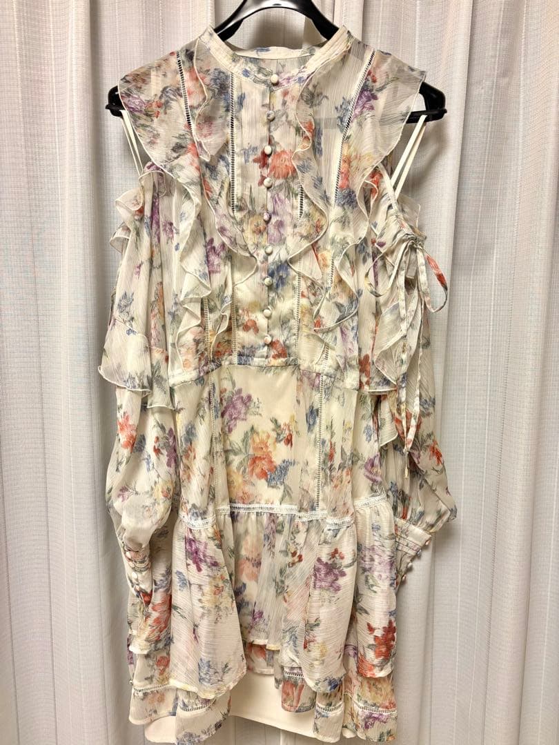 【美品】snidel プリントフリルシフォンミニワンピース Mix サイズ0