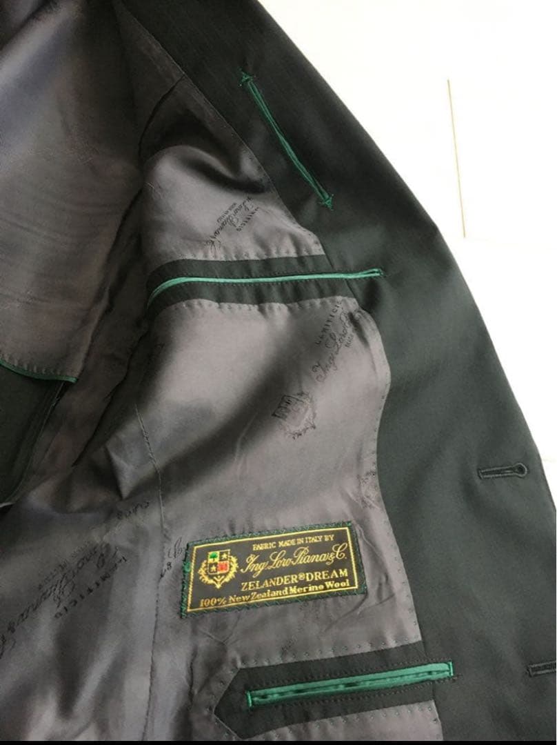 美品　ロロピアーナ　スーツ　黒　イタリア生地　共布有　メリノウール100%