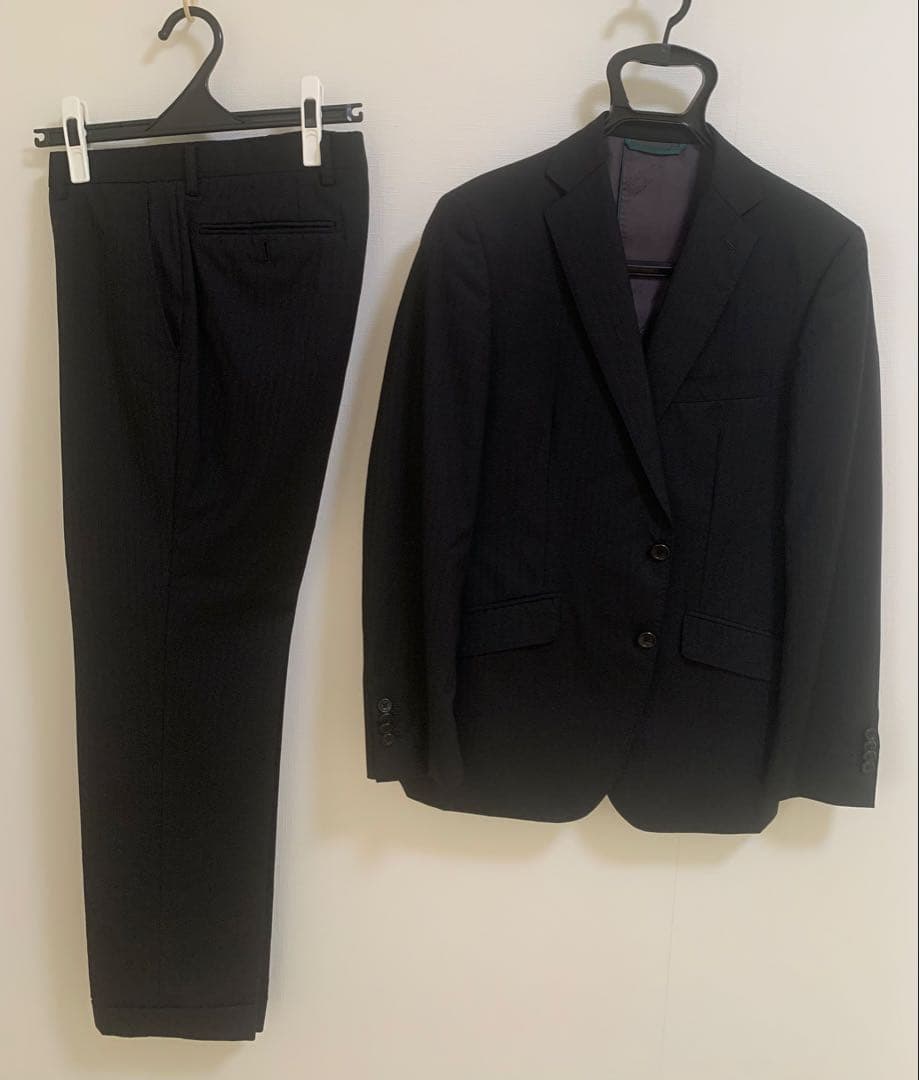 美品　ロロピアーナ　スーツ　黒　イタリア生地　共布有　メリノウール100%