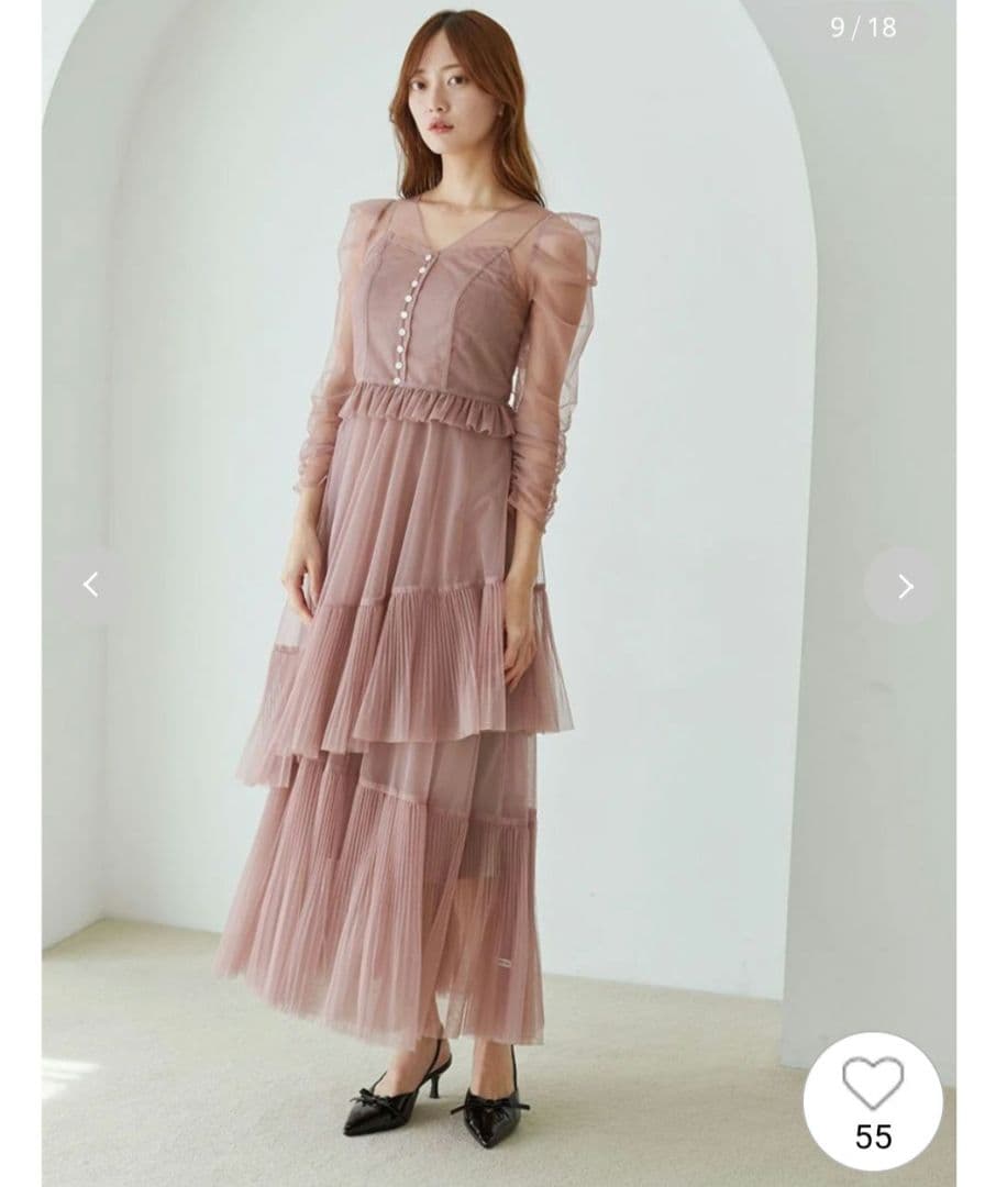 新品タグ付　Sustainableティアードチュールドレス　ピンク　SNIDEL