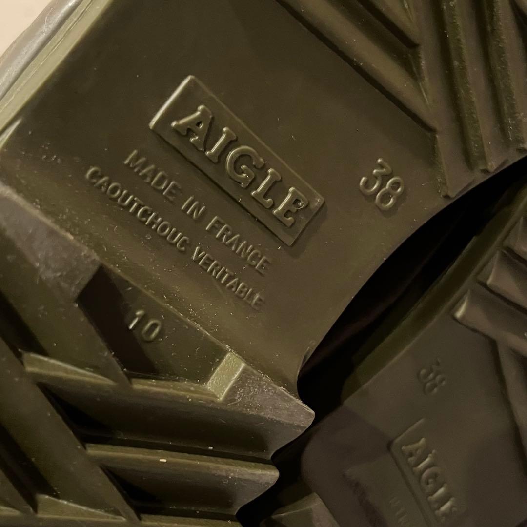 【極美品】AIGLE エーグル カーキ ロングブーツ レインブーツ バックル付き