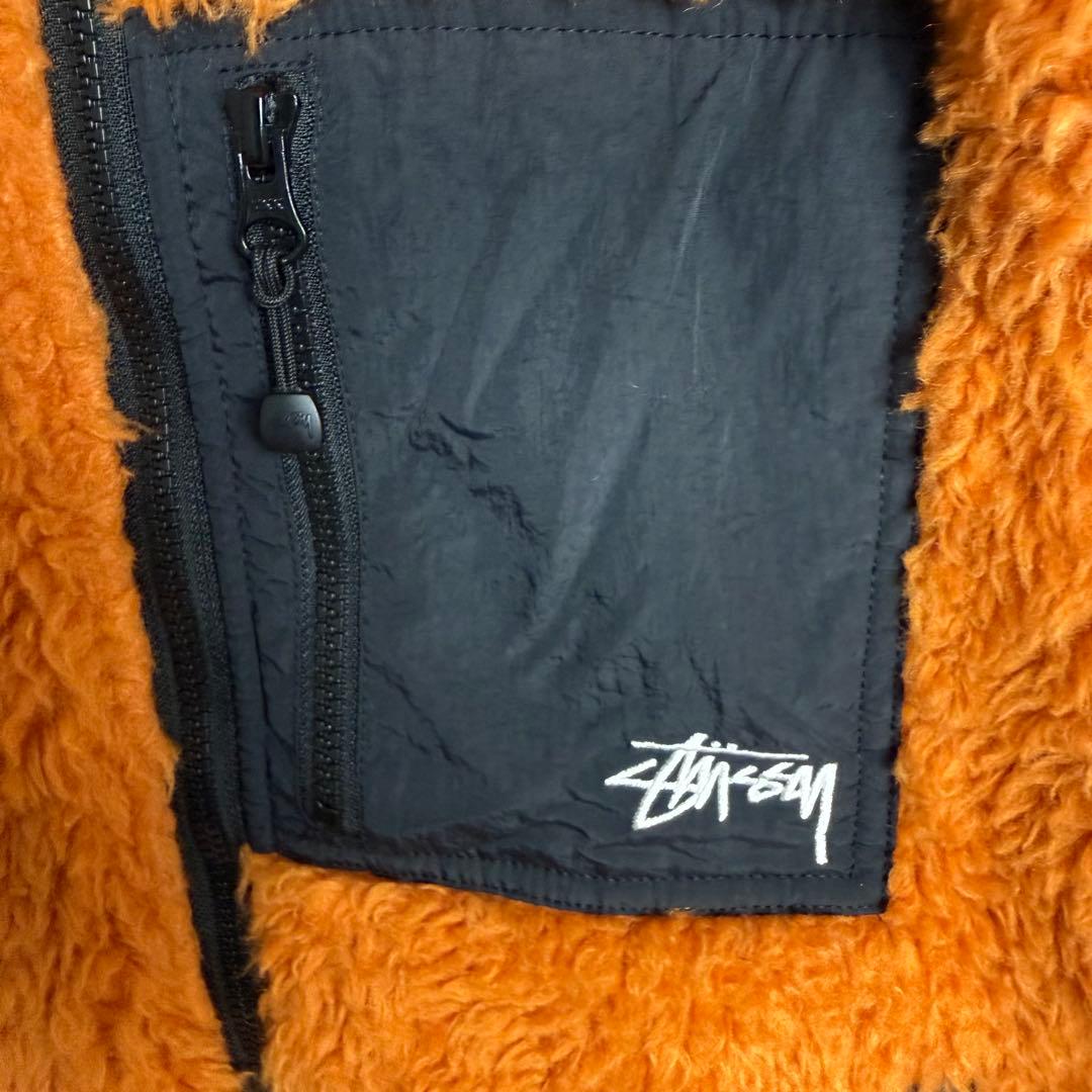 522 STUSSY リバーシブルボアベスト 橙×黒 フリース ストリート 映え