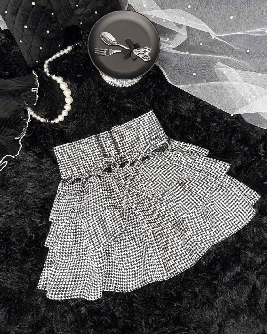 千鳥柄ティアードフリルスカート ハニーミュウ