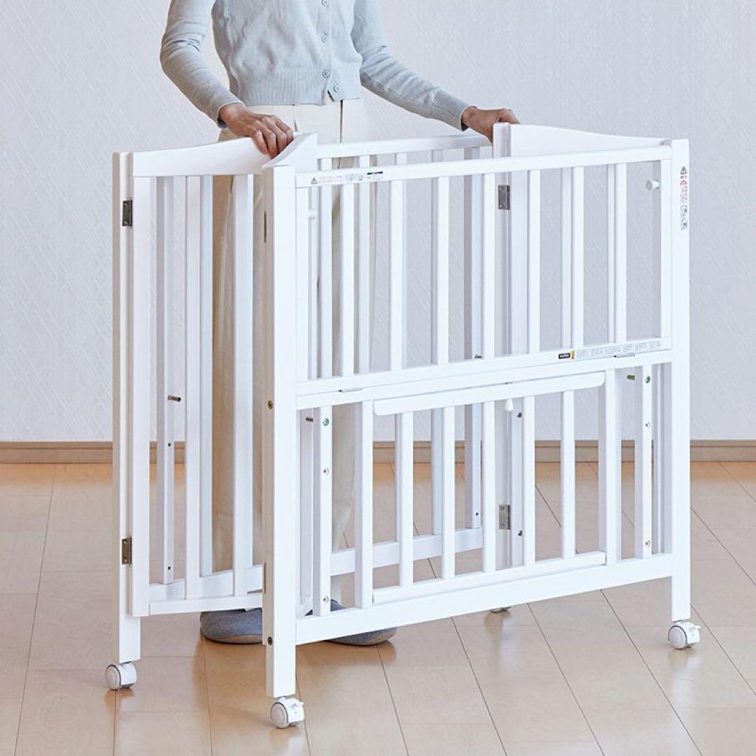 カトージ ミニベビーベッド ホワイト 折りたたみ 60×90cm 寝具、説明書付